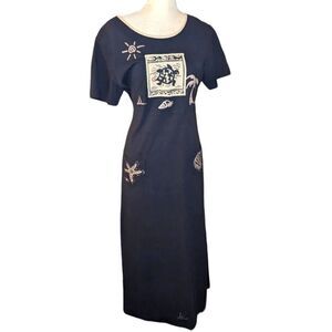 Bentley black vintage cotton dress ocean theme details‎